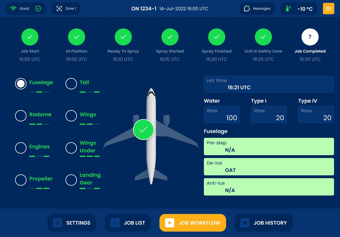 Vestergaard tablet app: de-icing job workflow with step tracker