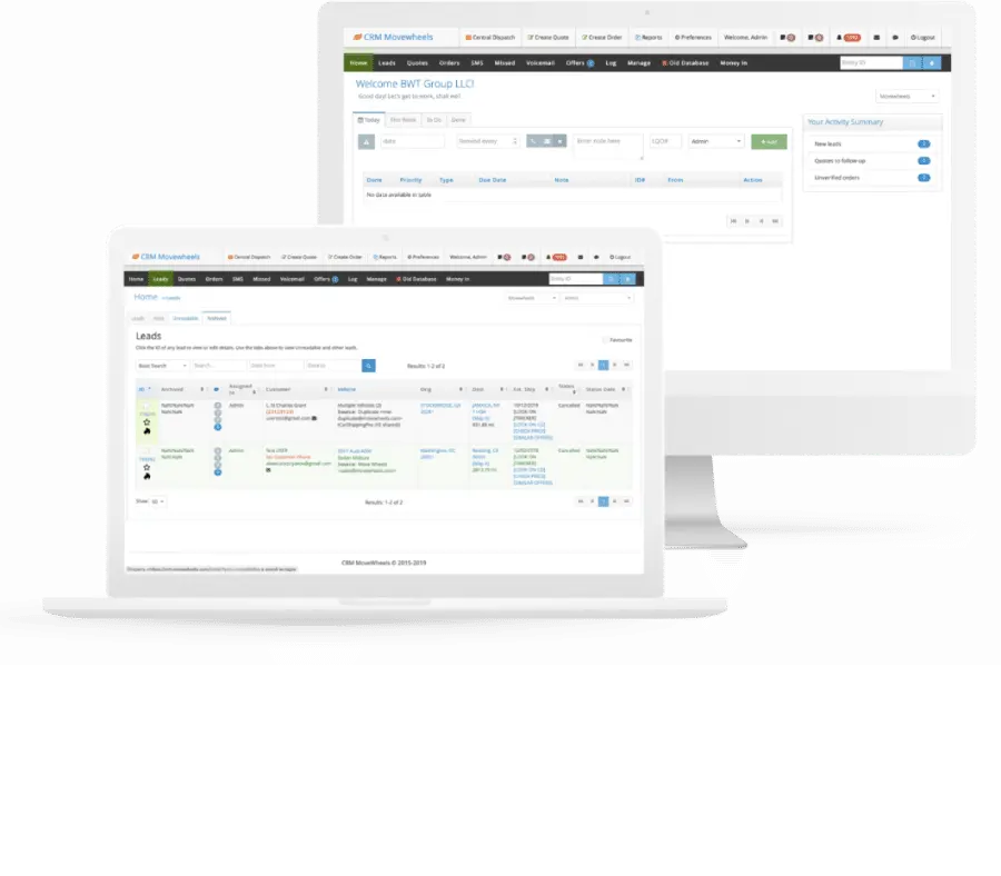 Movewheels custom auto transport CRM interface