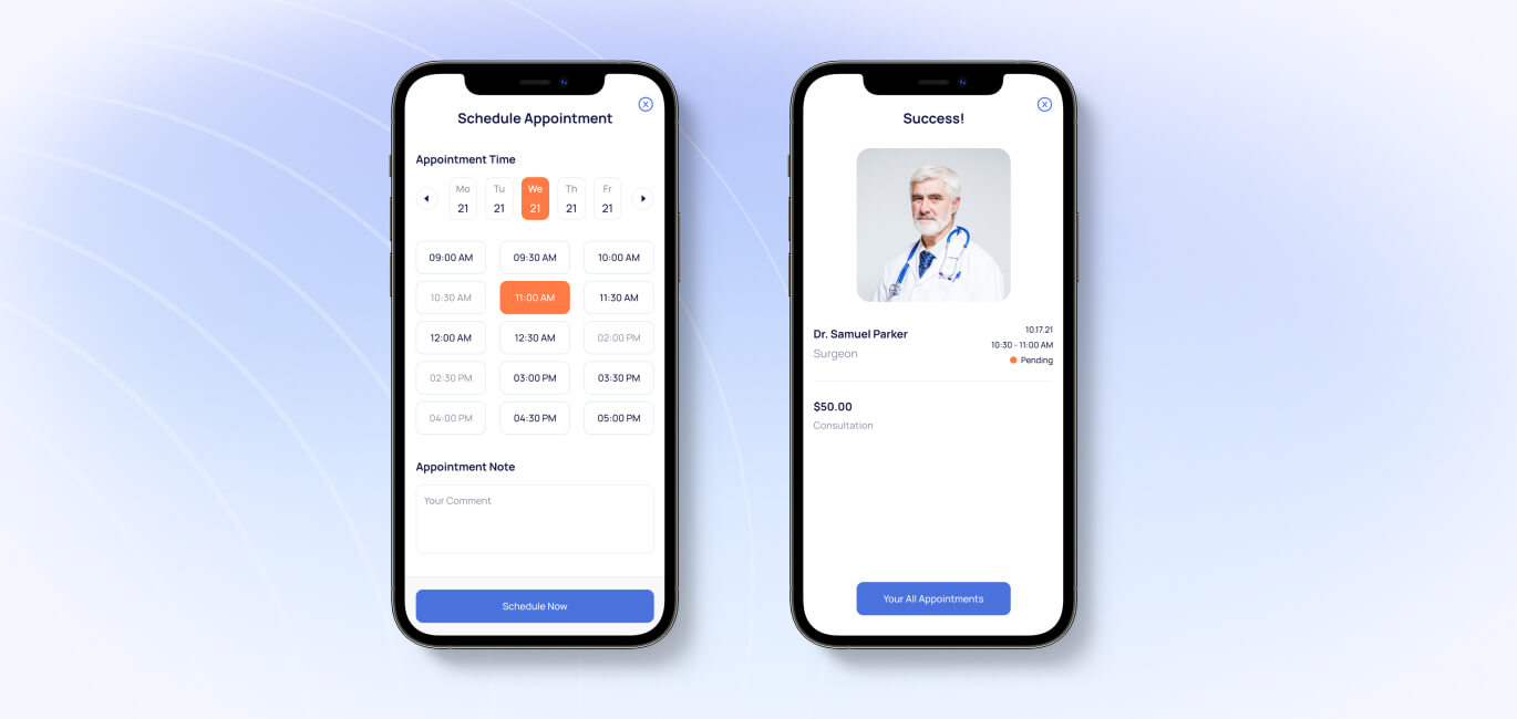 Scheduling interface of a generic doctor's appointment booking app
