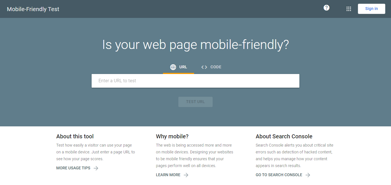 Mobile friendly test tool Google 