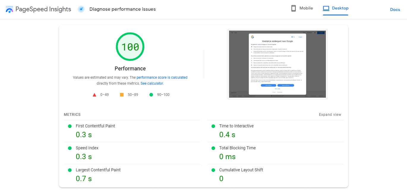 FCP metric for example.com