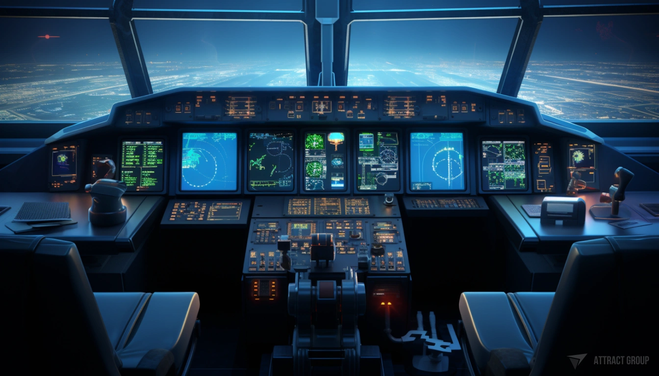 Airplane control panel, big safety monitors, safety enhancements through AI