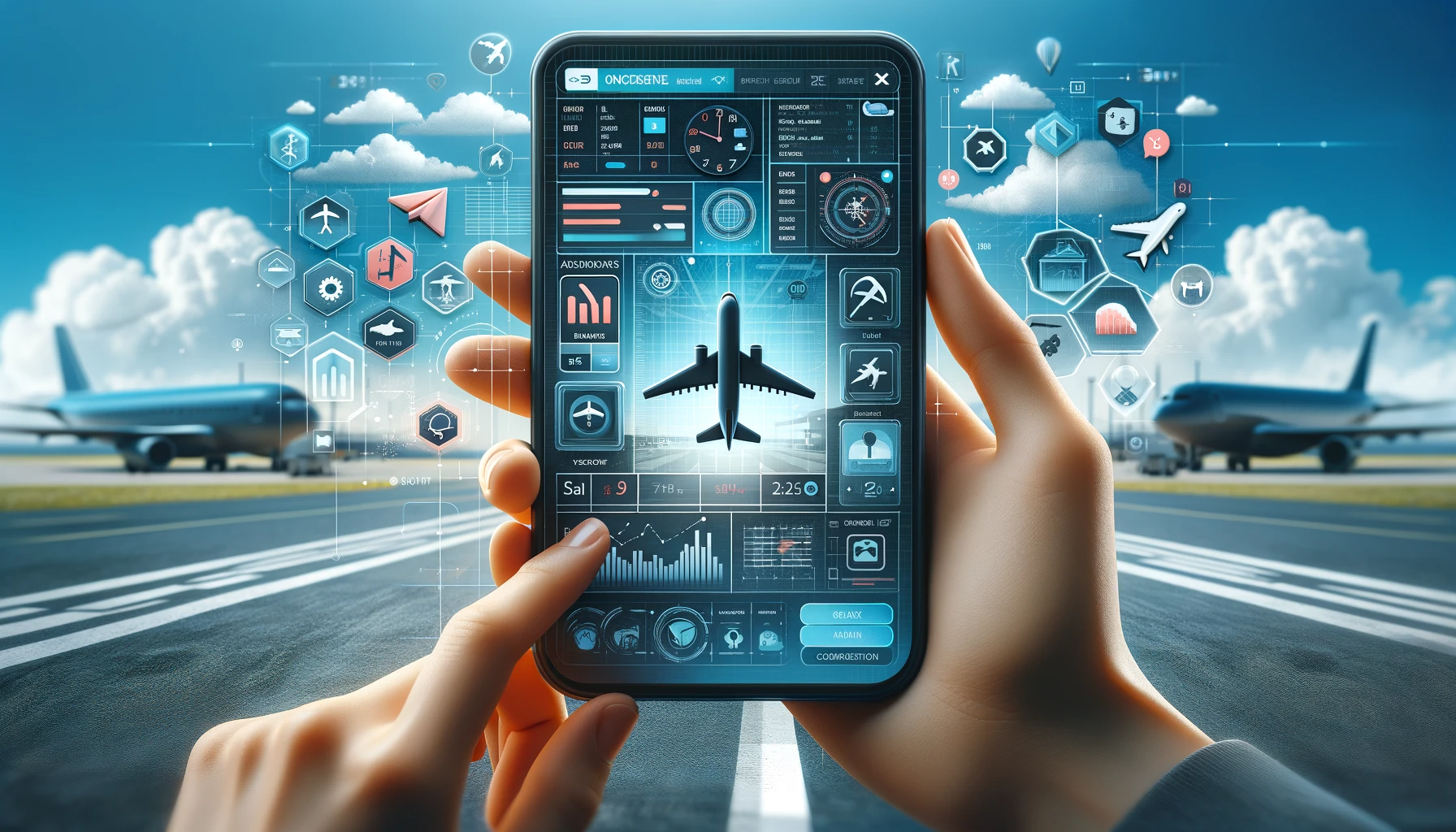 A conceptual image of an Airlines and Aviation mobile app