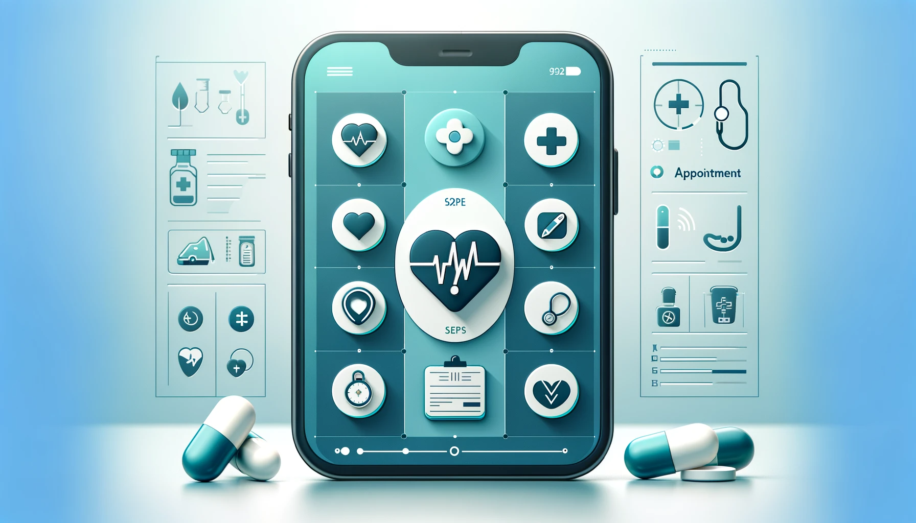 A conceptual landscape image of a Healthcare _ MedTech mobile app