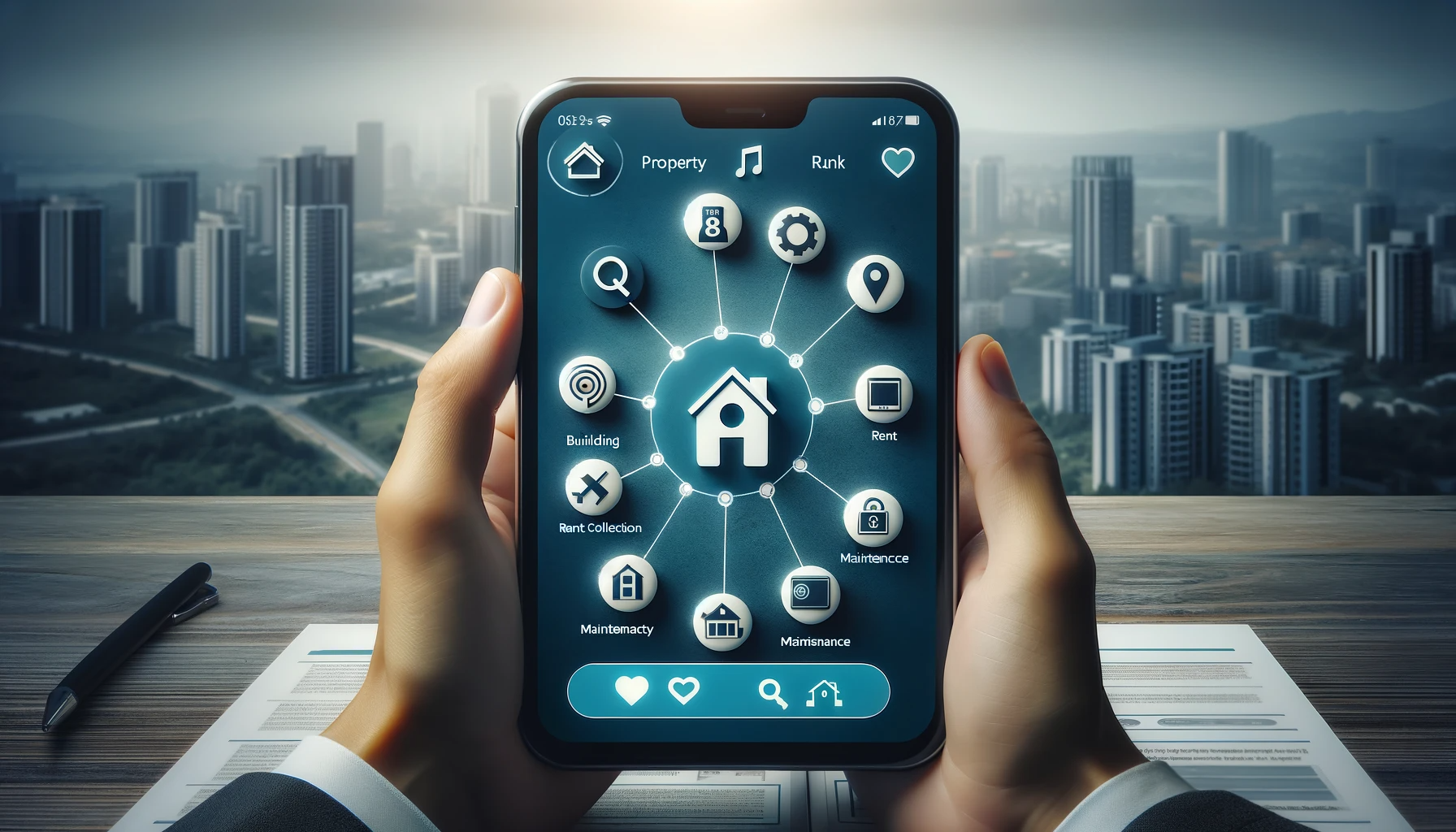 A conceptual landscape image of a Property Management app. 