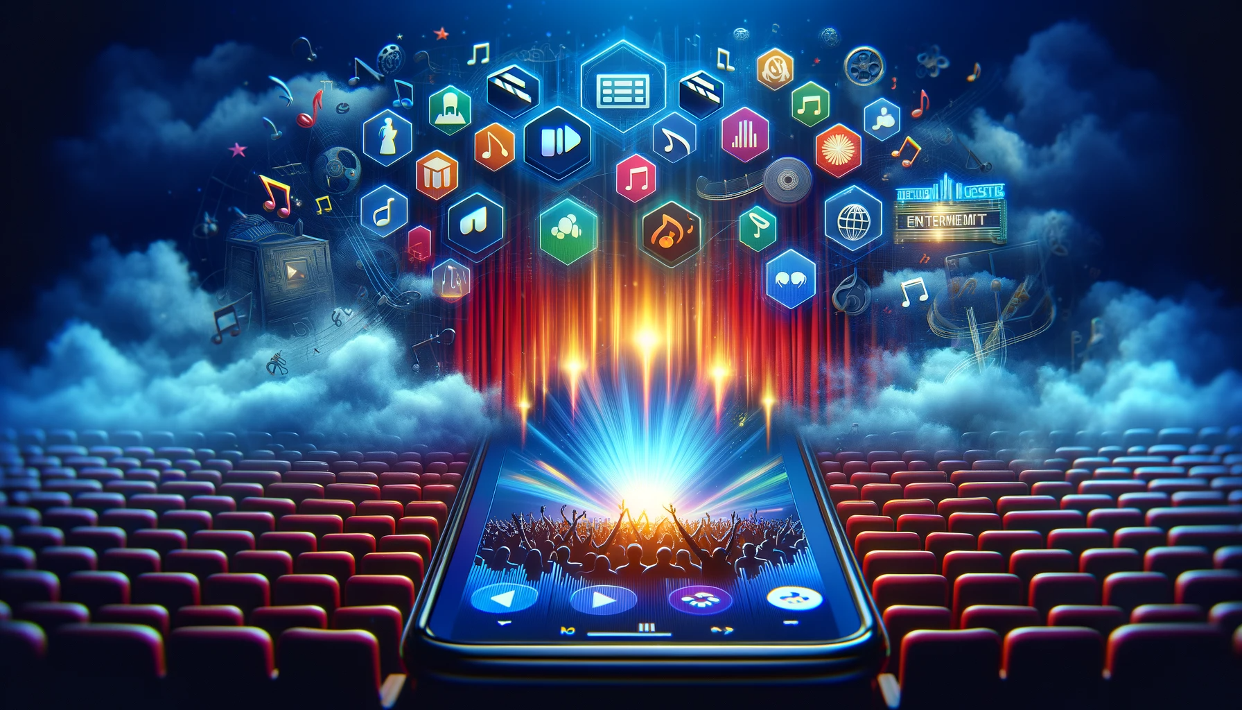 A conceptual landscape image of an Entertainment and Media mobile app