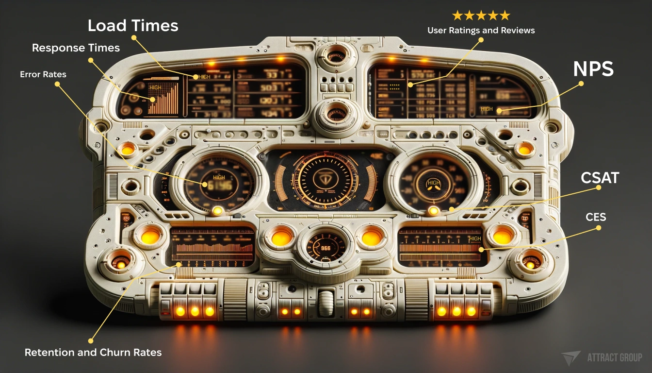 3D spaceship dashboard made of off-white plastic, featuring various KPI (Key Performance Indicator) metrics and illuminated with orange lights. The dashboard should showcase intricate details of the metrics and controls typically found in a spaceship, with a focus on the realistic textures of the off-white plastic and the vibrant orange lights that highlight the important areas and metrics. This image aims to capture the advanced technology and precision of spacecraft design, emphasizing the importance of performance metrics in space travel.