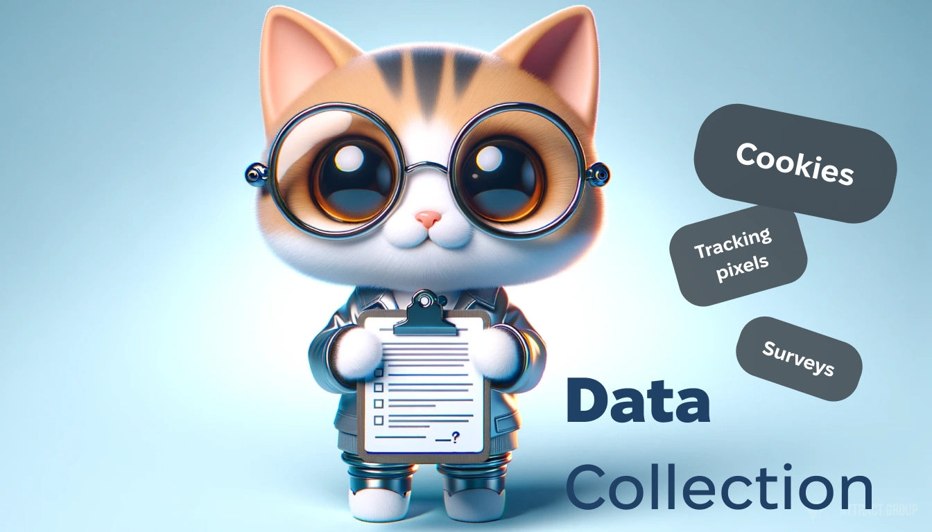 Illustration for Data Collection. A cute cyber character that resembles a cat. This character should be holding a questionnaire in its hands and wearing large round glasses, which suggests its role in collecting surveys and analyzing data. The design should incorporate digital or cybernetic elements to emphasize its connection to technology and data analysis. The cat character should have an approachable and friendly appearance, with a hint of intelligence and curiosity, fitting its role as a survey collector and data analyst.