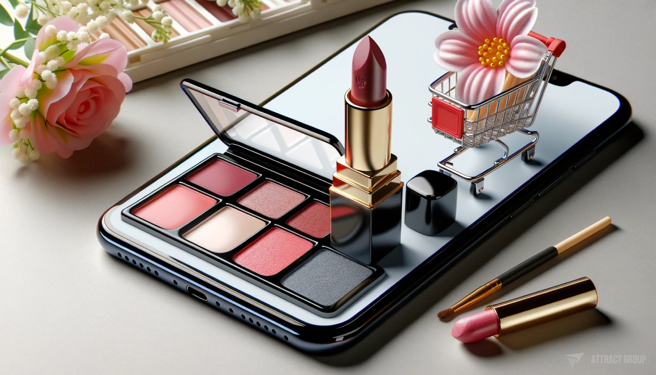 Comparing Ready-Made and Custom-Built Solutions. 
Smartphone of a lipstick and eye shadow palette on the screen.