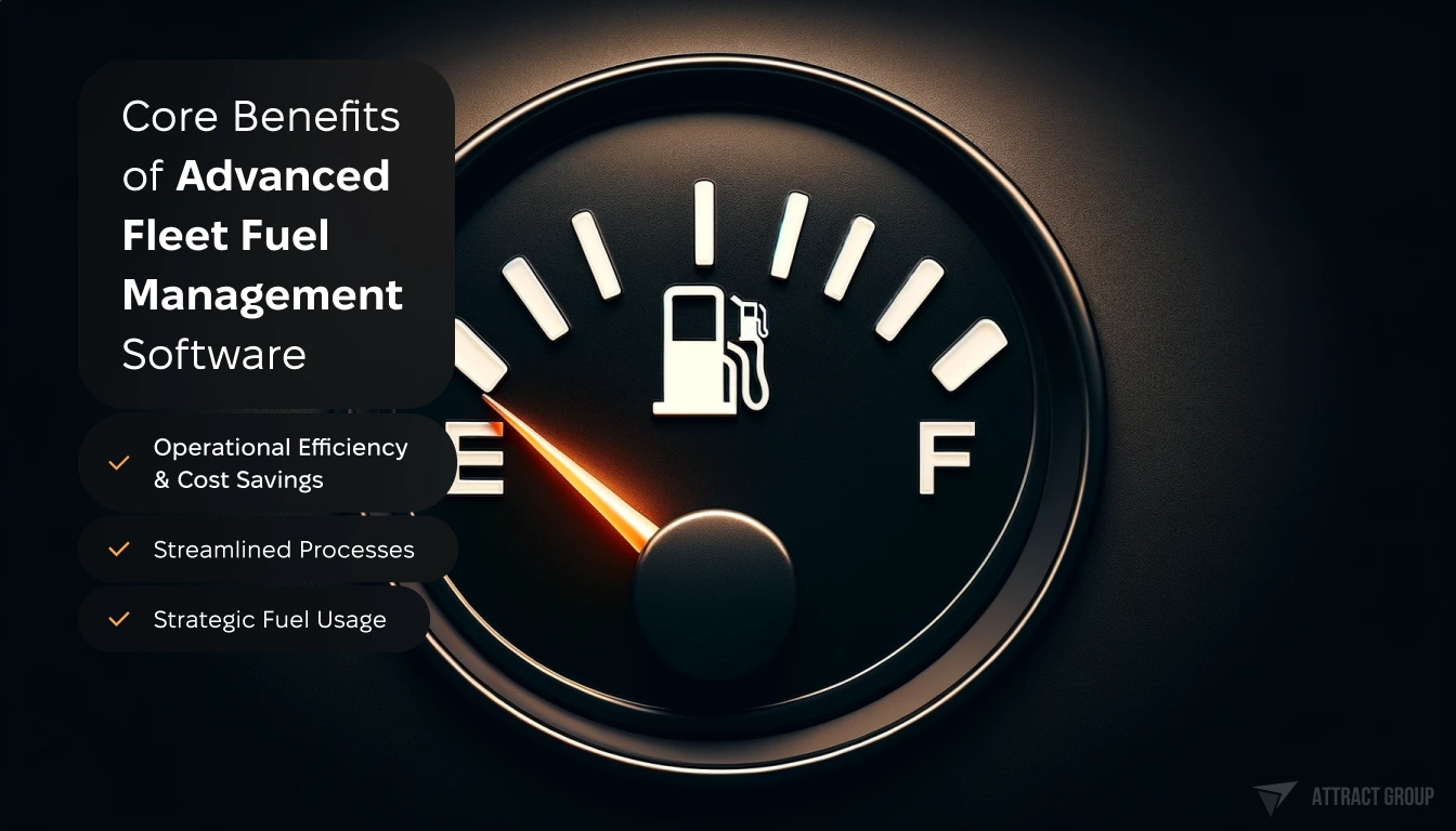 Core Benefits of Advanced Fleet Fuel Management Software. A close-up of a fuel gauge from a vehicle's dashboard.
