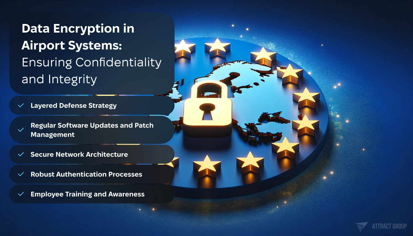 Data Encryption in Airport Systems: Ensuring Confidentiality and Integrity. The silhouette of Europe set against a blue background, surrounded by a ring of stars.