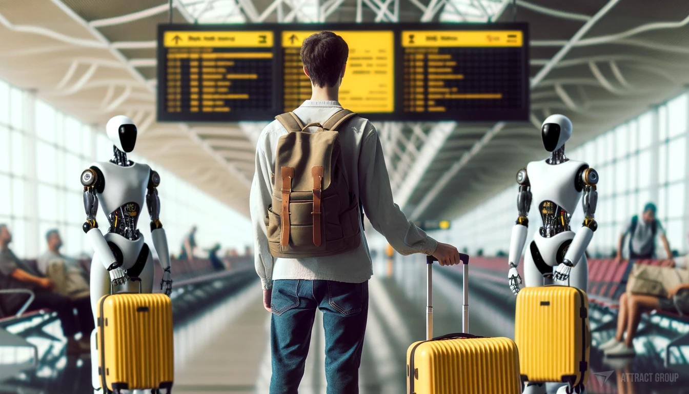 How Aviation Software Development Differs from Generic Software Solutions? Airport, yellow suitcases, cyborgs. 