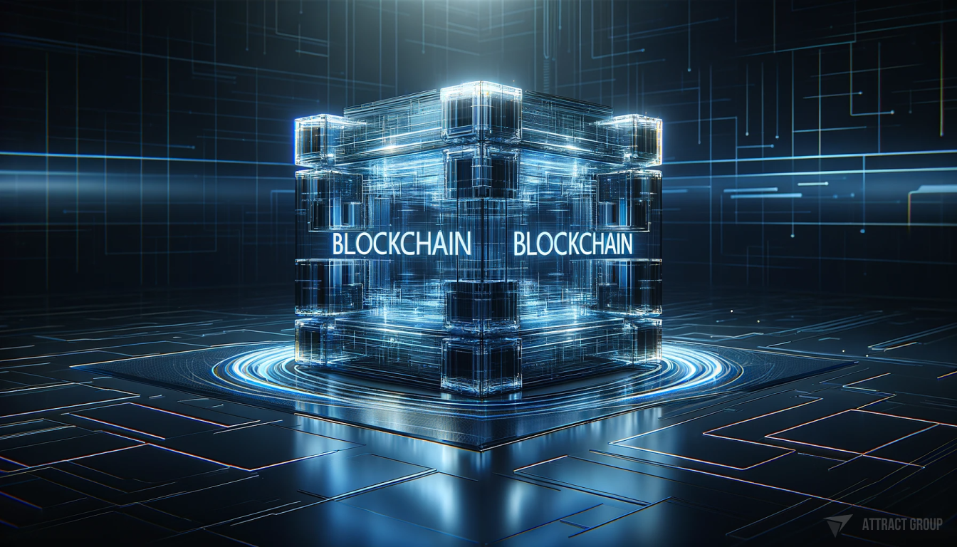 Insights on Blockchain Software Development Budget Planning. 3D layered, glass-like cube with the word "BLOCKCHAIN" illuminated inside.