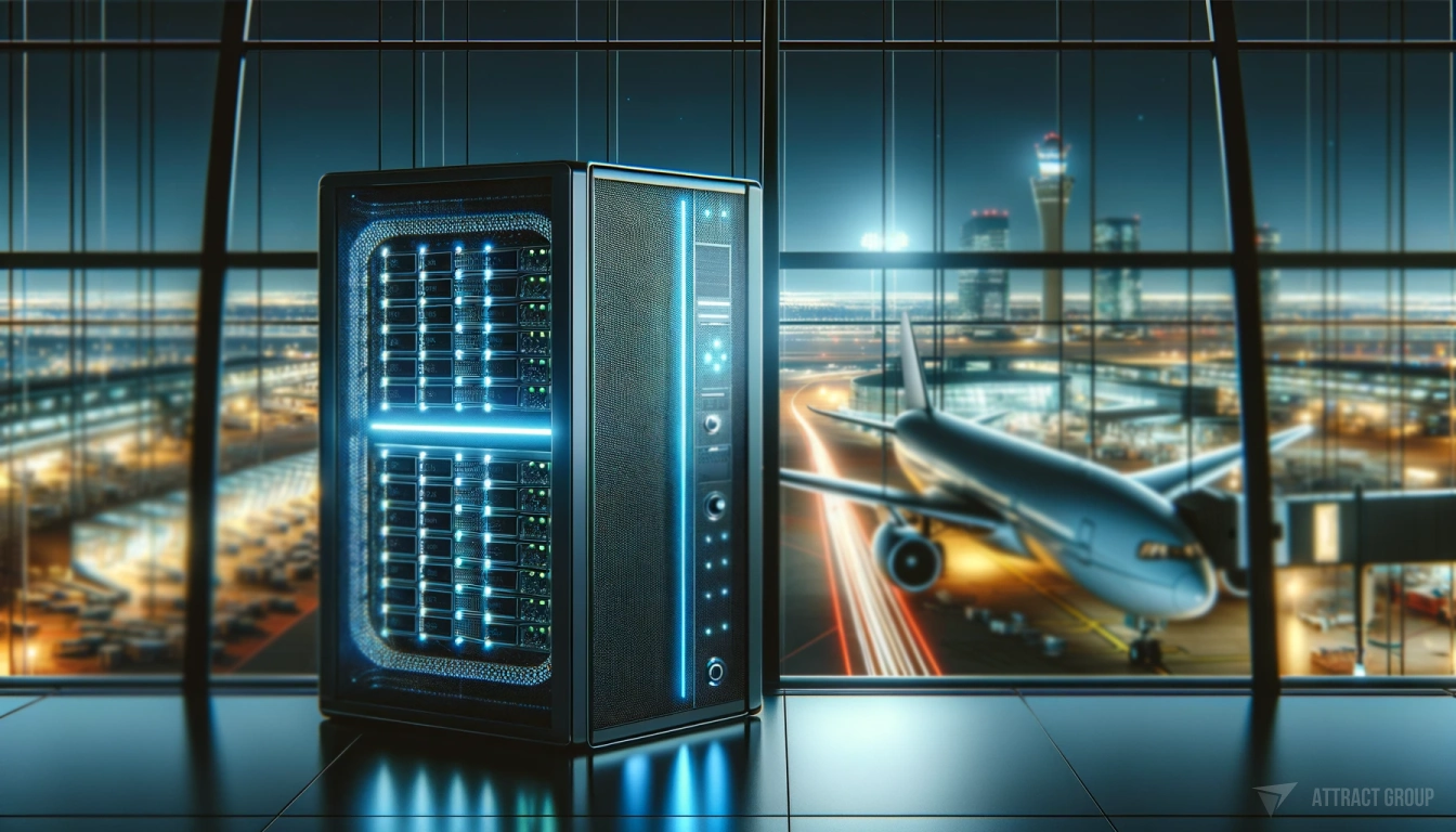 Leading Changes with Predictive Analytics. A close-up of a futuristic server with a sleek, modern design.