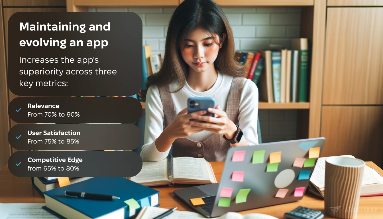 Maintaining and Evolving Your Productivity App. An Asian girl student sitting at a desk with her laptop open in front of her.