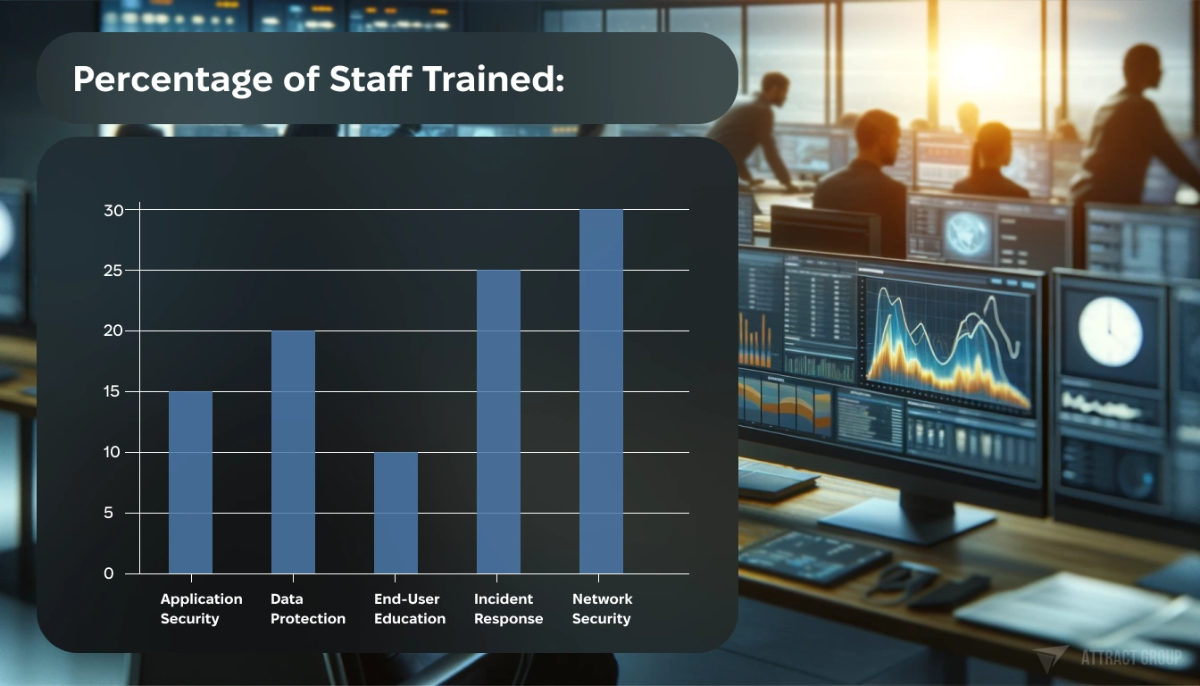 Percentage of Staff Trained. A high-tech security operations center. 