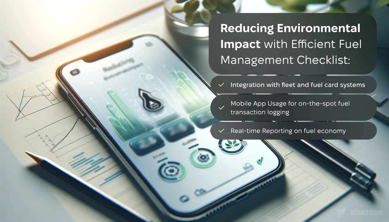 Reducing Environmental Impact with Efficient Fuel Management Checklist. A mobile app interface that presents data on Reducing Environmental Impact through Efficient Fuel Management. 
