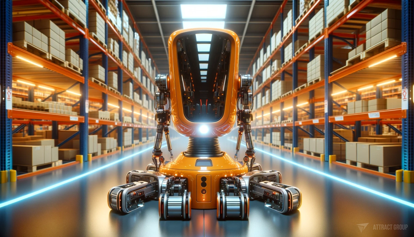 The Future of Inventory Management: AI and Machine Learning Innovations. Robot designed for warehouse work. 
