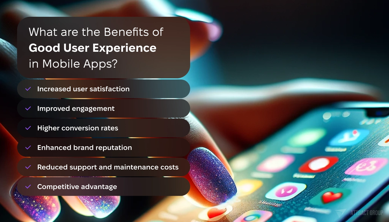 What are the Benefits of Good User Experience in Mobile Apps?
The hand has glittery purple nail polish and is touching the screen which displays a colorful array of app icons.