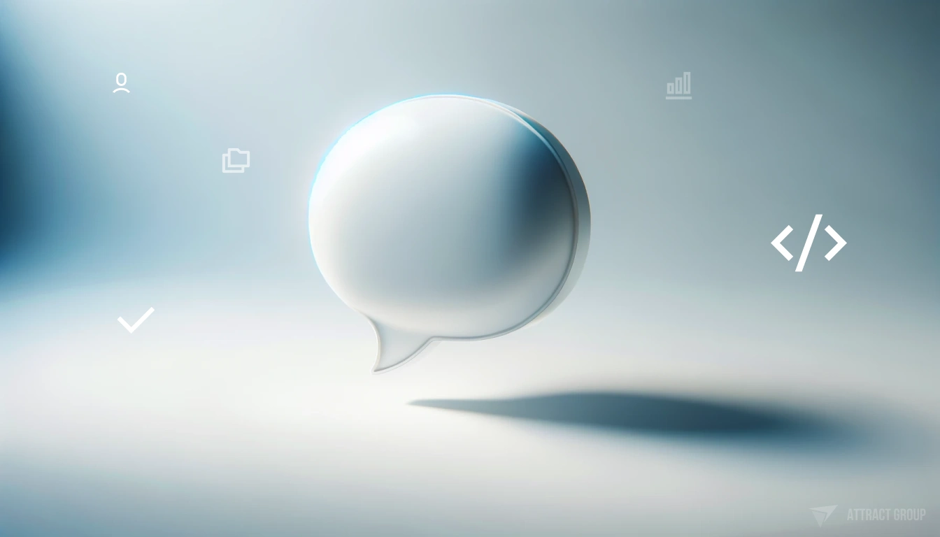 A white 3D message bubble floating in a clean, minimalist space. 