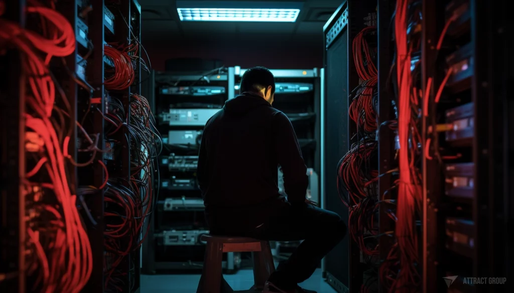 Future-Proofing Your Security Posture with MFA. Hacker in the server room. 