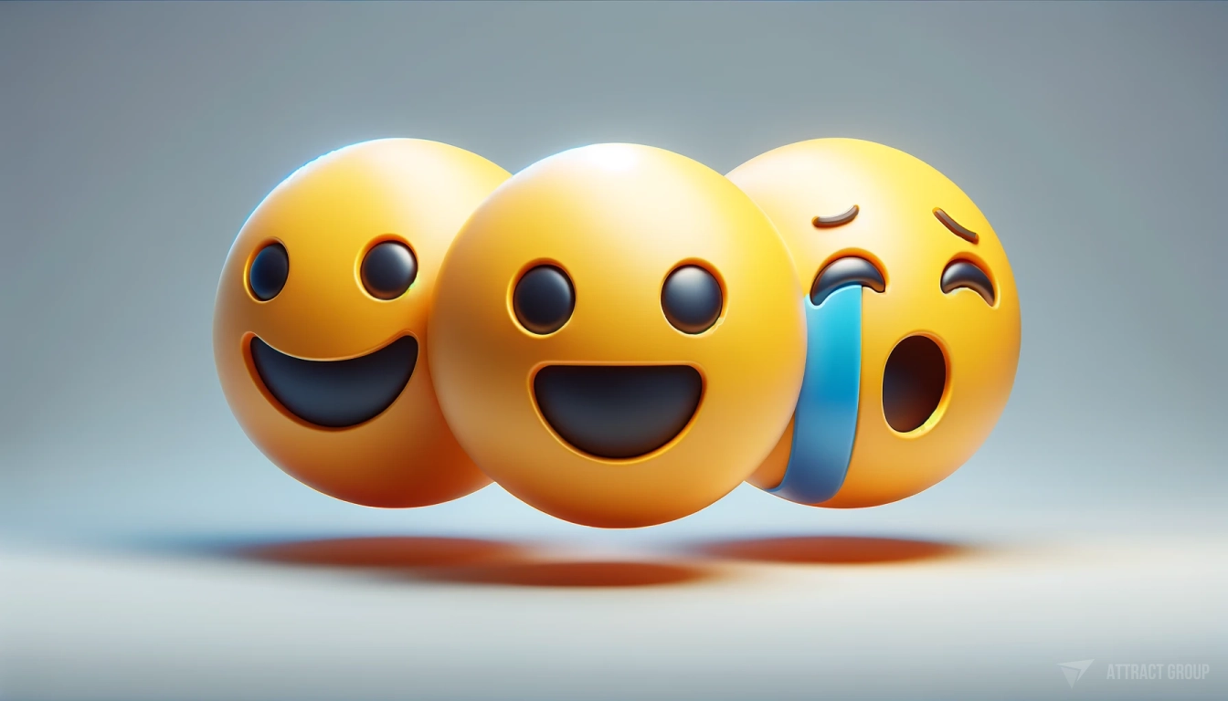 three emojis - a smile emoji, a cry emoji, and an amazed emoji. 