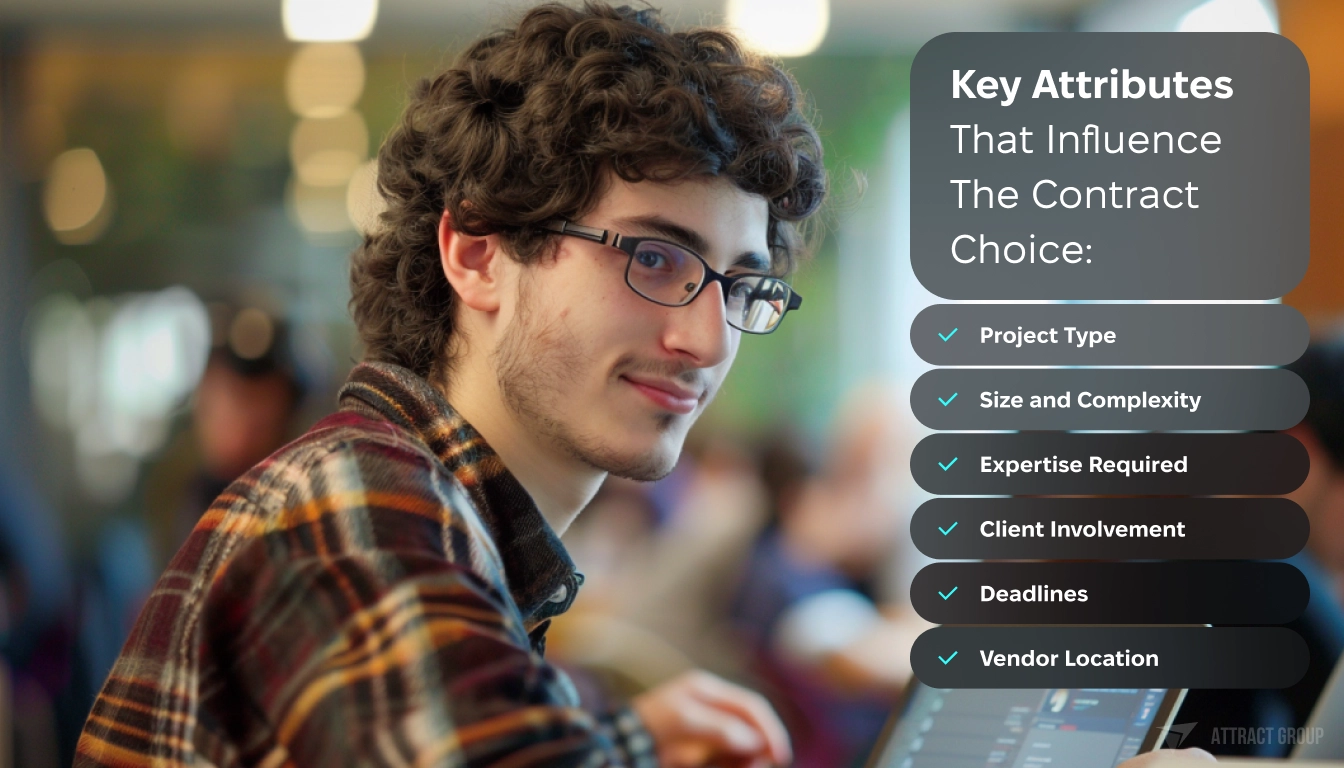 Curly young programmer. Key Attributes That Influence The Contract Choice. Checklist. 