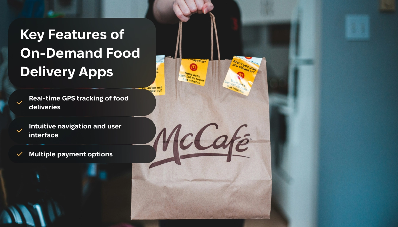Food Delivery bag. 
Key Features of On-Demand Food Delivery Apps checklist.