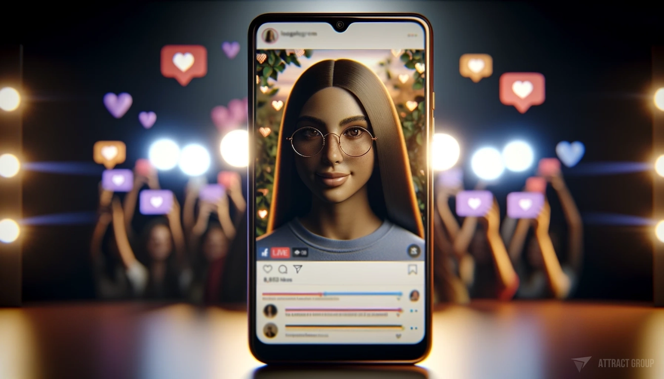 A smartphone with a live video of a blogger influencer promoting an app. 