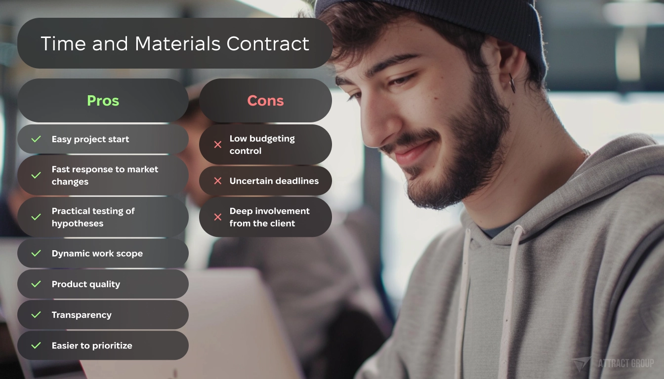 Happy Developer. Time and Materials Contract Pros and Cons. 