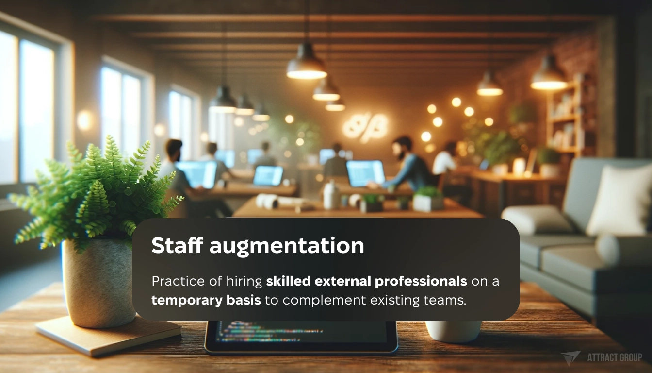 What Is Staff Augmentation? Modern, cozy office in the background. 